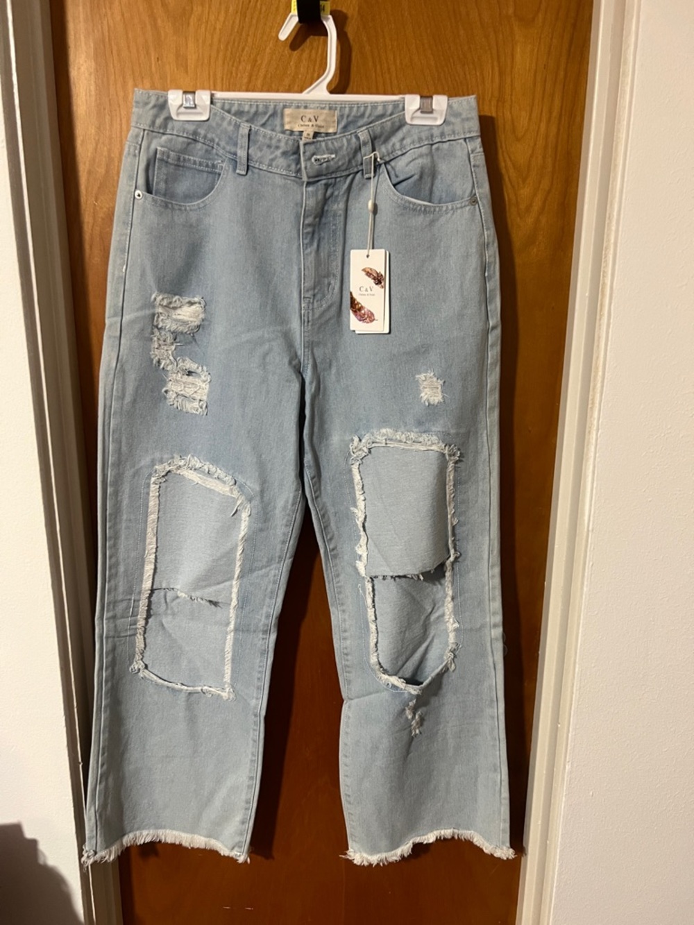 Chelsea & Violet Light Blue Boyfriend Distressed Jeans